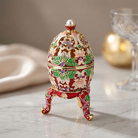 Egg Trinket Box (Size 12x7x1 cm) - Red & Multicolor