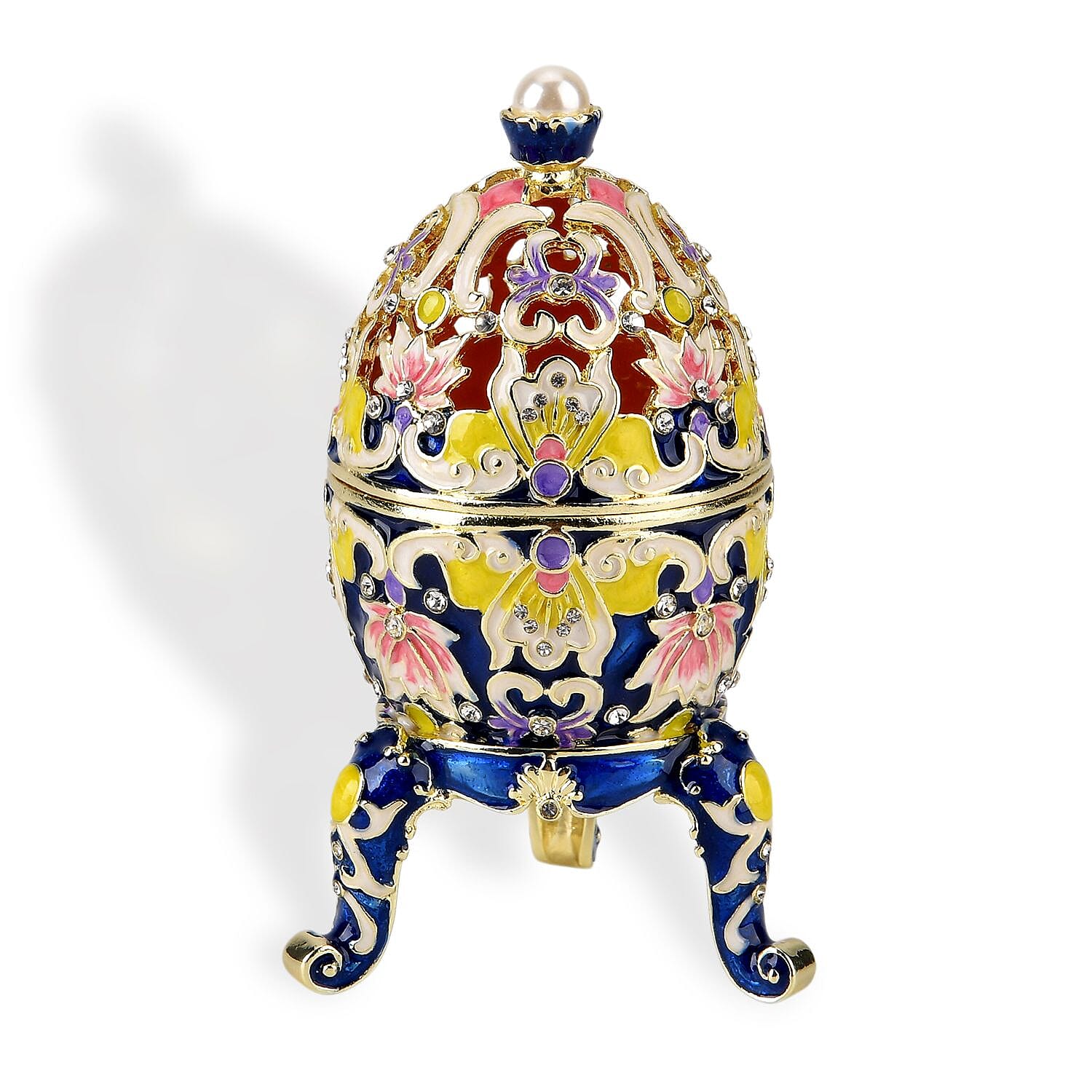 Crystal Enamelled Egg Trinket Box (12x7cm) - Blue & Multicolour