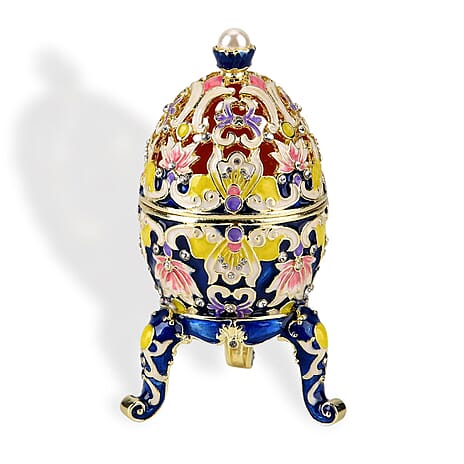 Crystal Enamelled Egg Trinket Box (12x7cm) - Blue & Multicolour