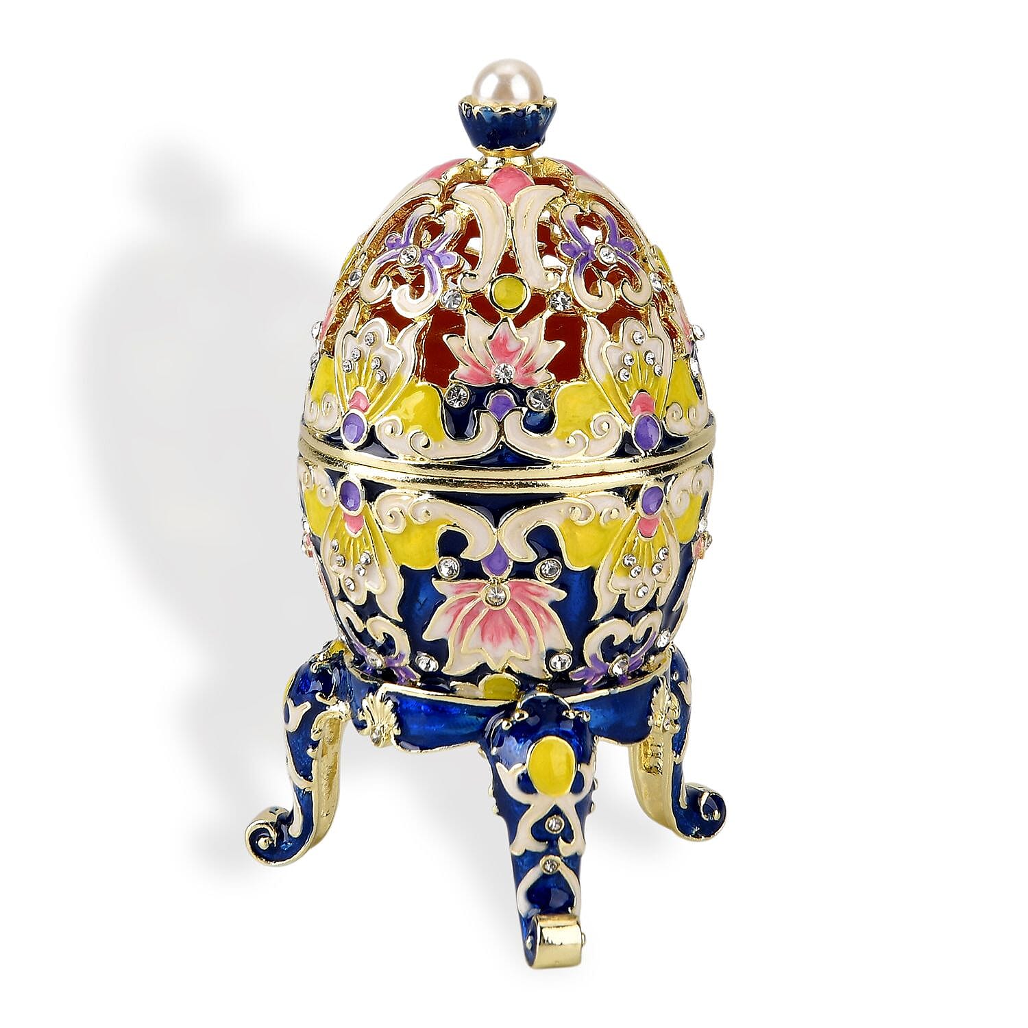 Crystal Enamelled Egg Trinket Box (12x7cm) - Blue & Multicolour