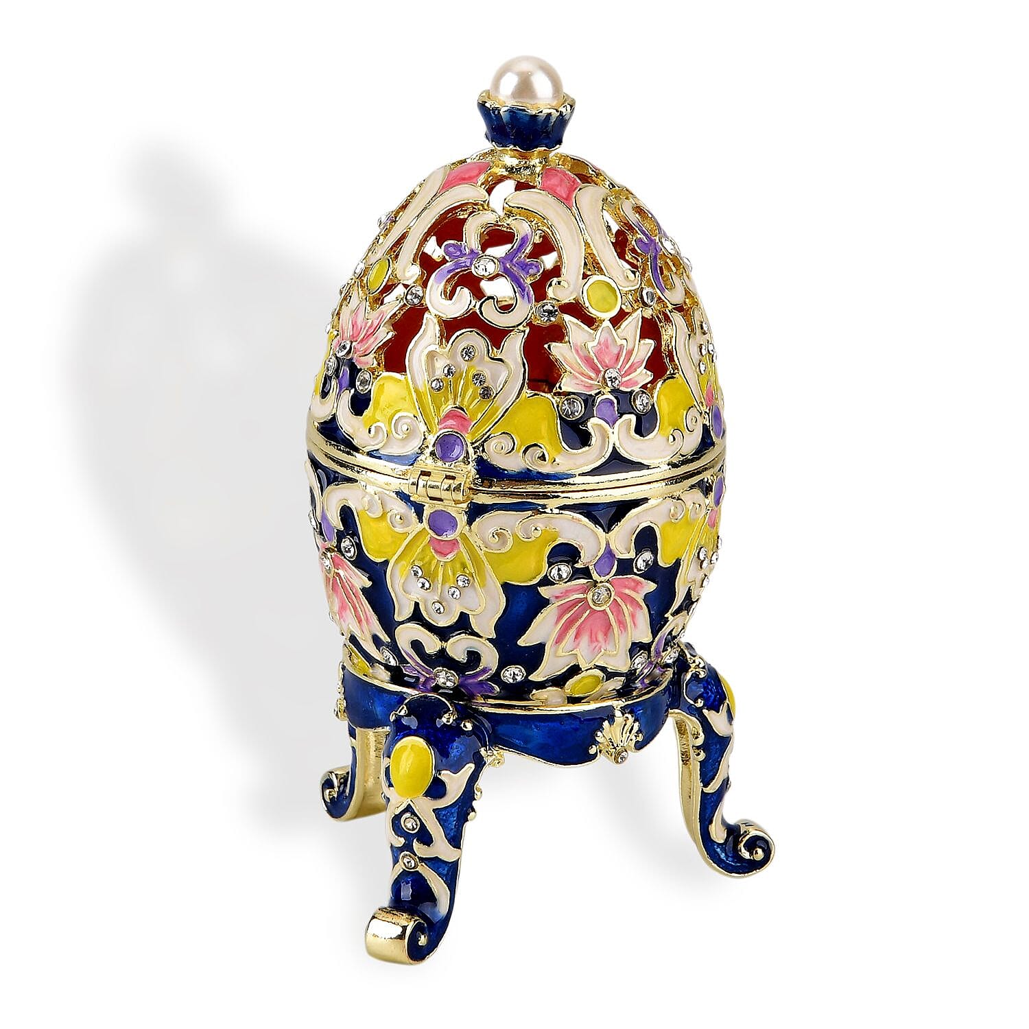 Crystal Enamelled Egg Trinket Box (12x7cm) - Blue & Multicolour