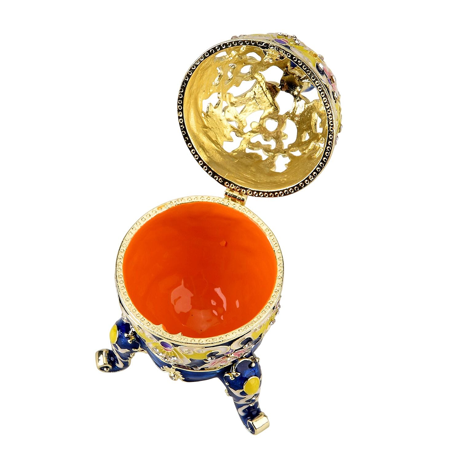 Crystal Enamelled Egg Trinket Box (12x7cm) - Blue & Multicolour