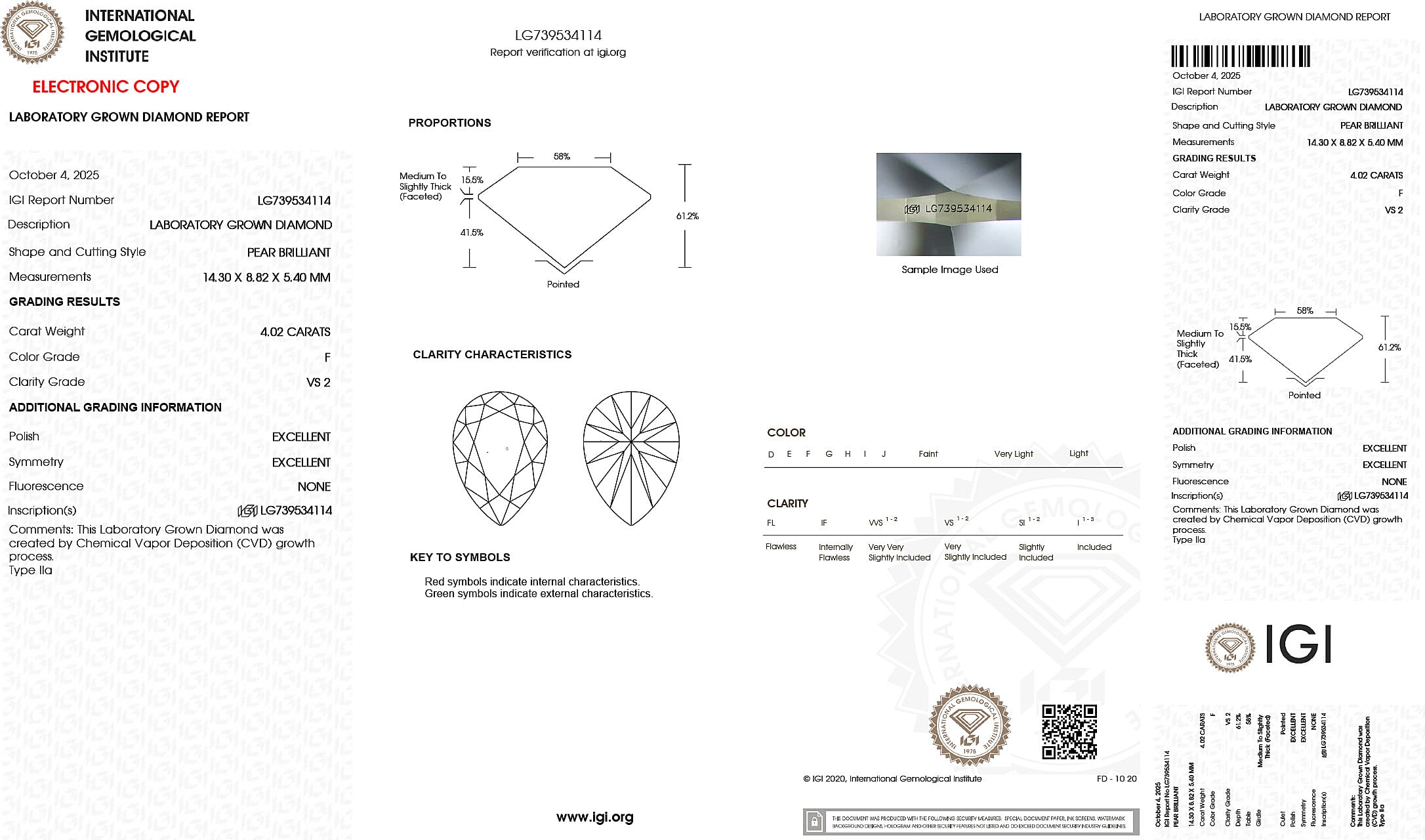 Luxuriant 950 Platinum IGI Certified Pear Cut Lab Grown Diamond (VS-EF) Pendant 4.00 Ct.