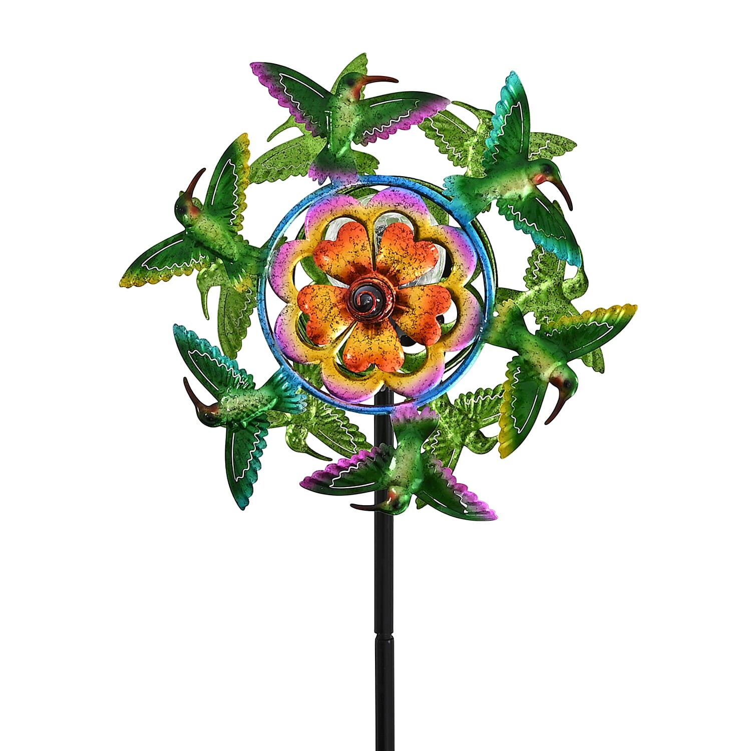Solar Powered Garden Kinetic Wind Spinner Stake (140cm) - Green