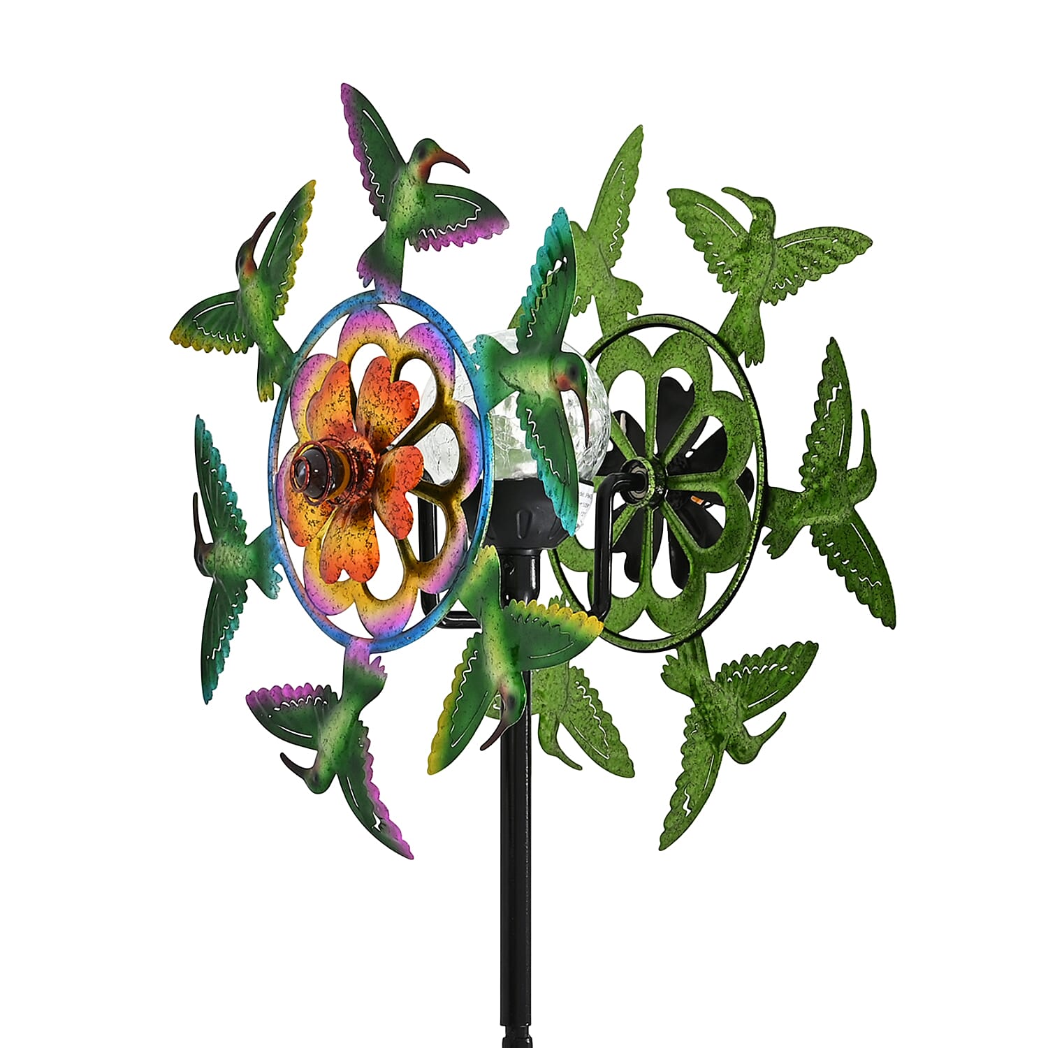 Solar Powered Garden Kinetic Wind Spinner Stake (140cm) - Green