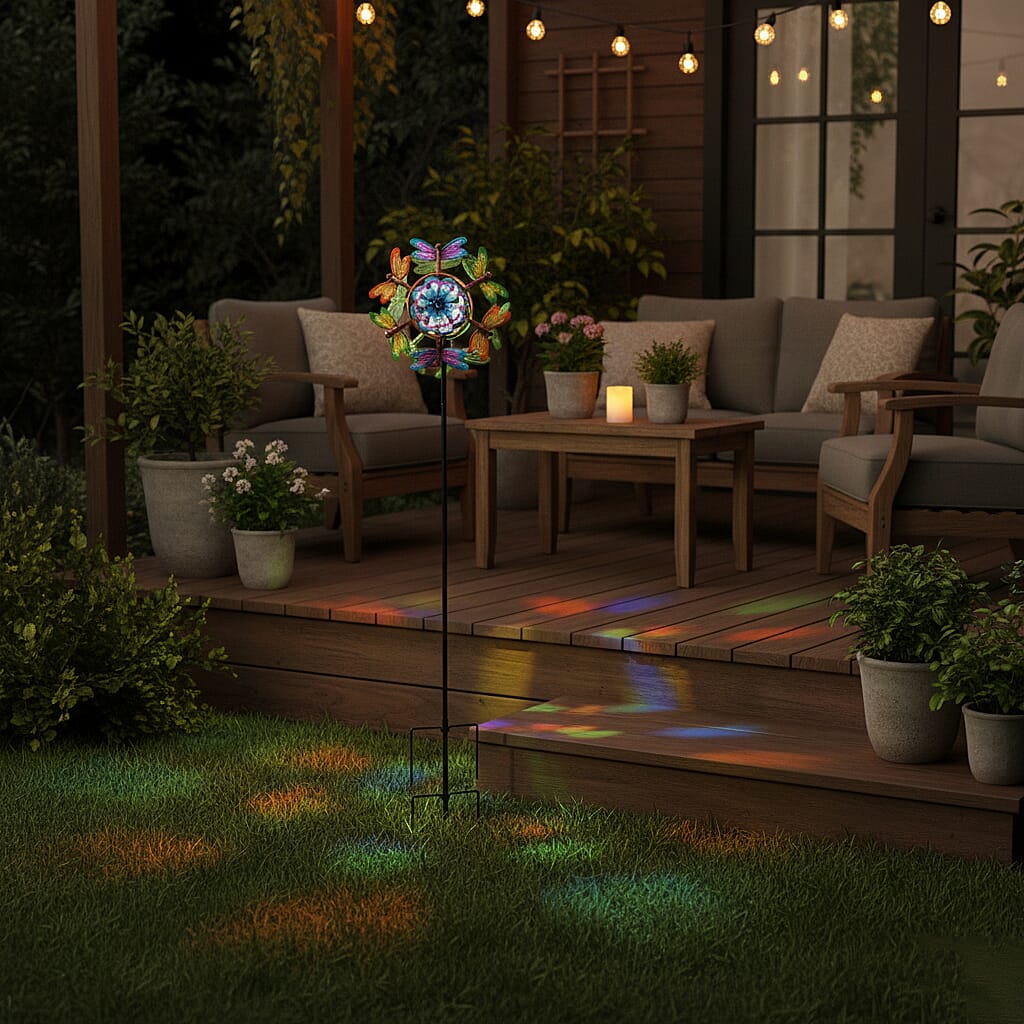 Solar Powered Garden Kinetic Wind Spinner Stake (140cm) - Multi Colour