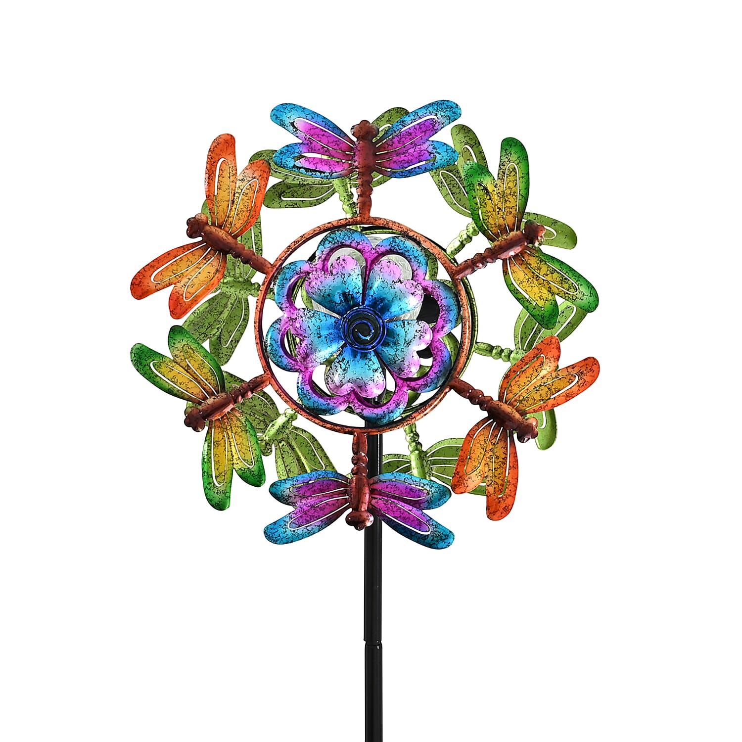 Solar Powered Garden Kinetic Wind Spinner Stake (140cm) - Multi Colour