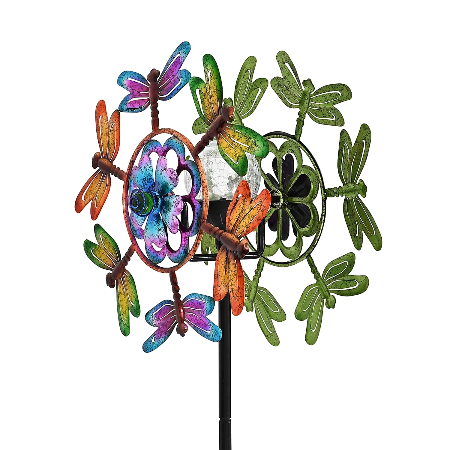 Solar Powered Garden Kinetic Wind Spinner Stake (140cm) - Multi Colour