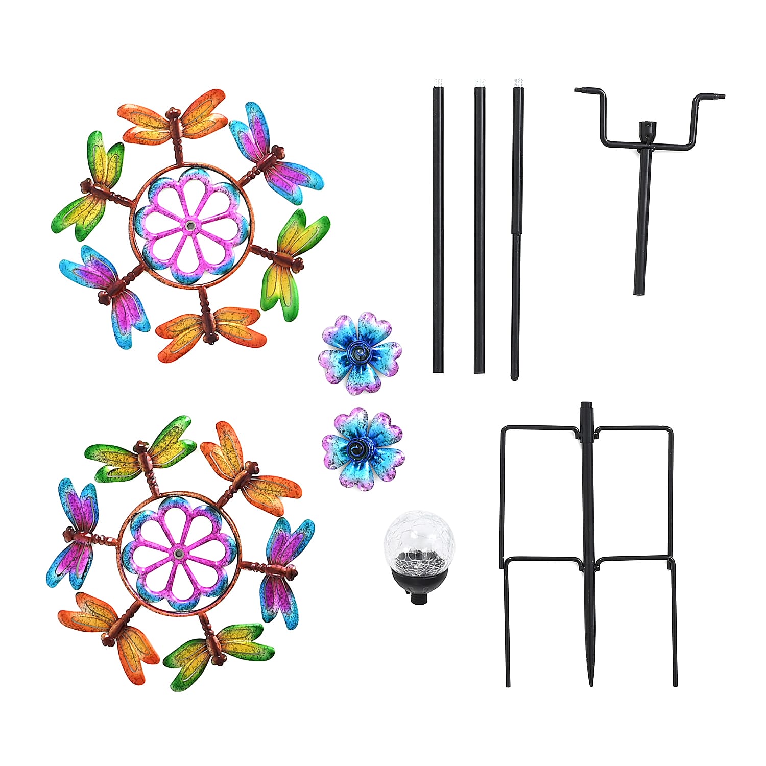 Solar Powered Garden Kinetic Wind Spinner Stake (140cm) - Multi Colour