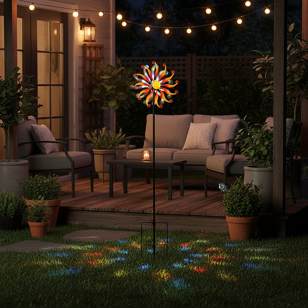 Solar Powered Garden Kinetic Wind Spinner Stake (140cm) - Gold