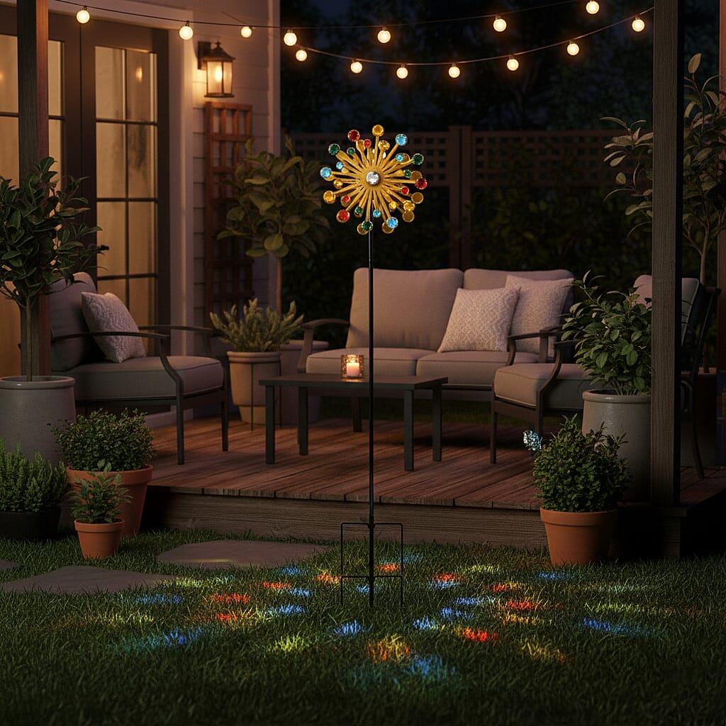 Solar Powered Garden Kinetic Wind Spinner Stake (140cm) - Multi Colour