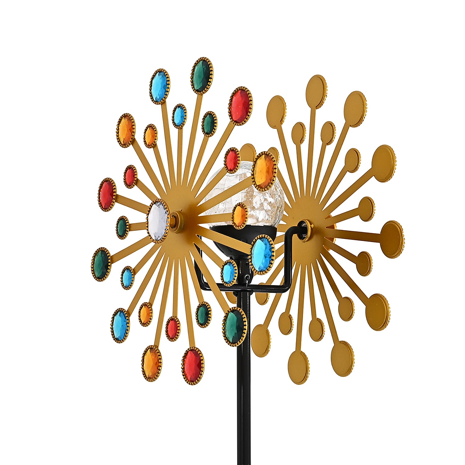 Solar Powered Garden Kinetic Wind Spinner Stake (140cm) - Multi Colour