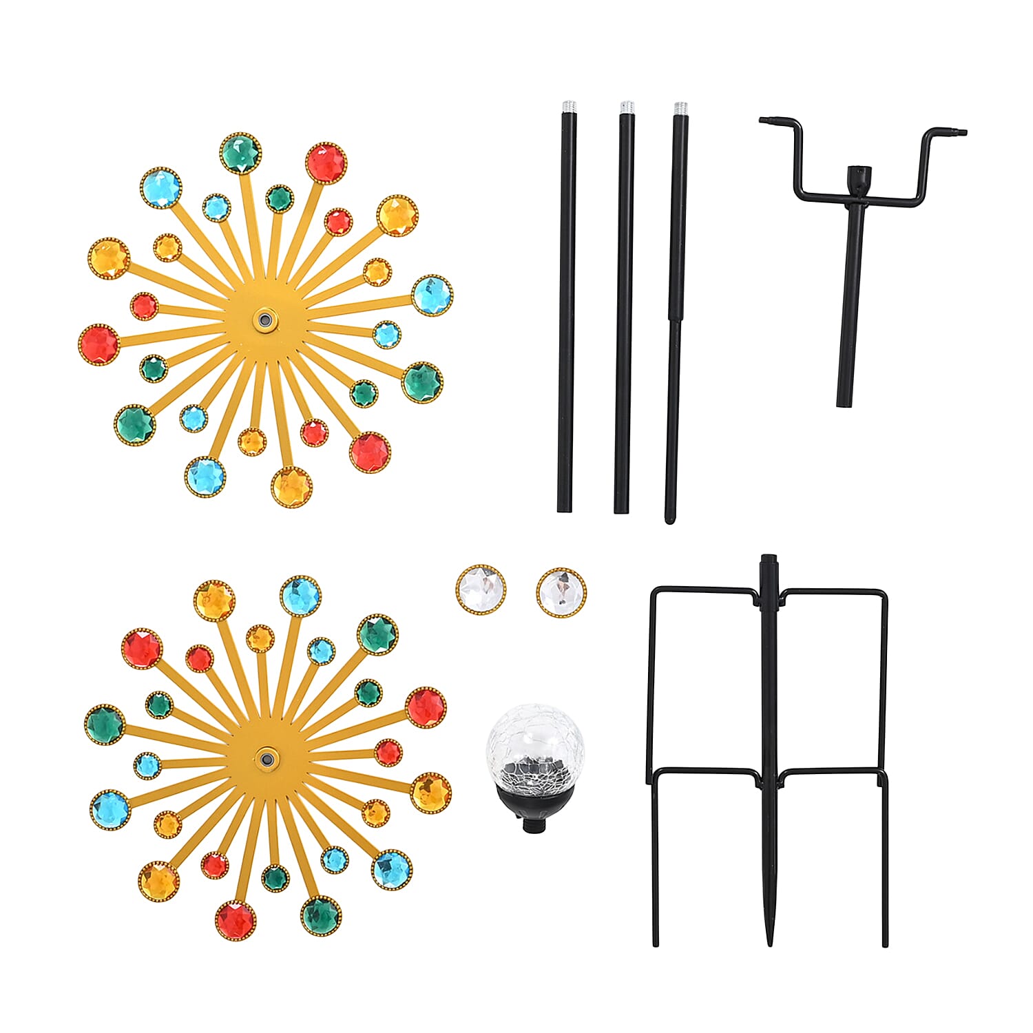 Solar Powered Garden Kinetic Wind Spinner Stake (140cm) - Multi Colour