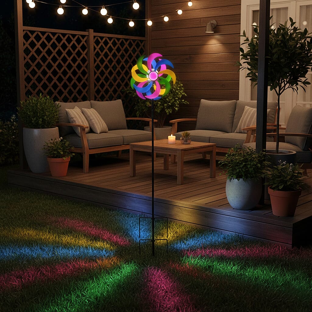 Solar Powered Garden Kinetic Wind Spinner Stake (140cm) - Multi Colour