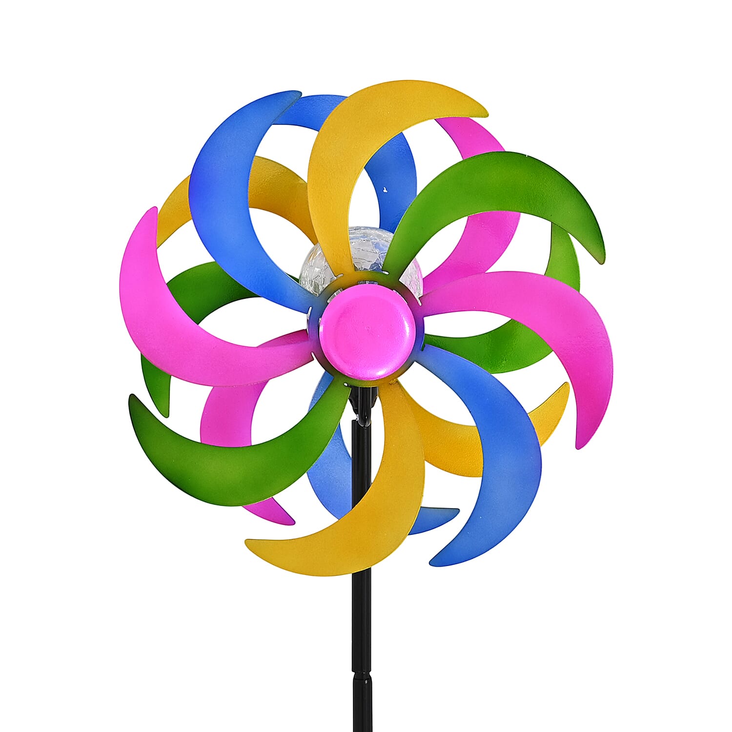 Solar Powered Garden Kinetic Wind Spinner Stake (140cm) - Multi Colour