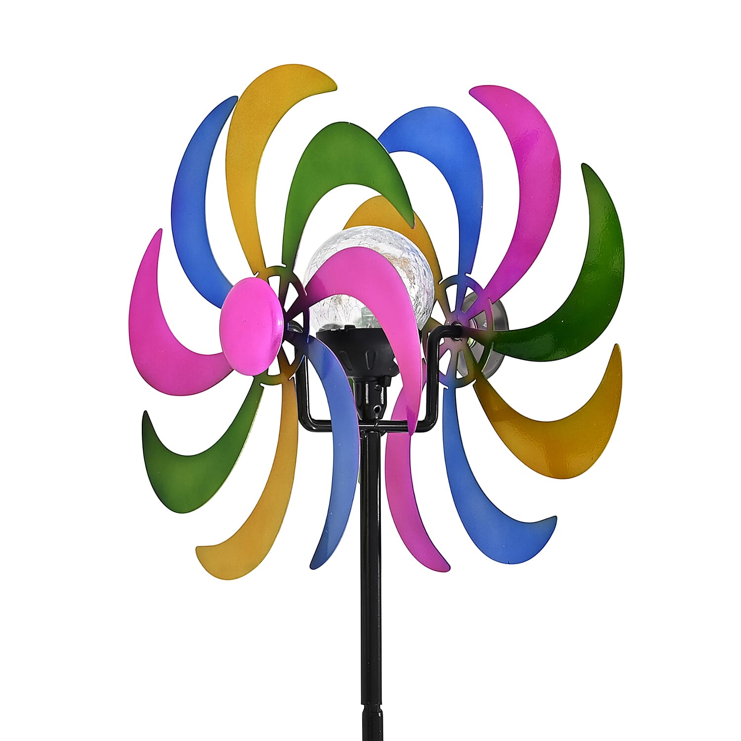 Solar Powered Garden Kinetic Wind Spinner Stake (140cm) - Multi Colour