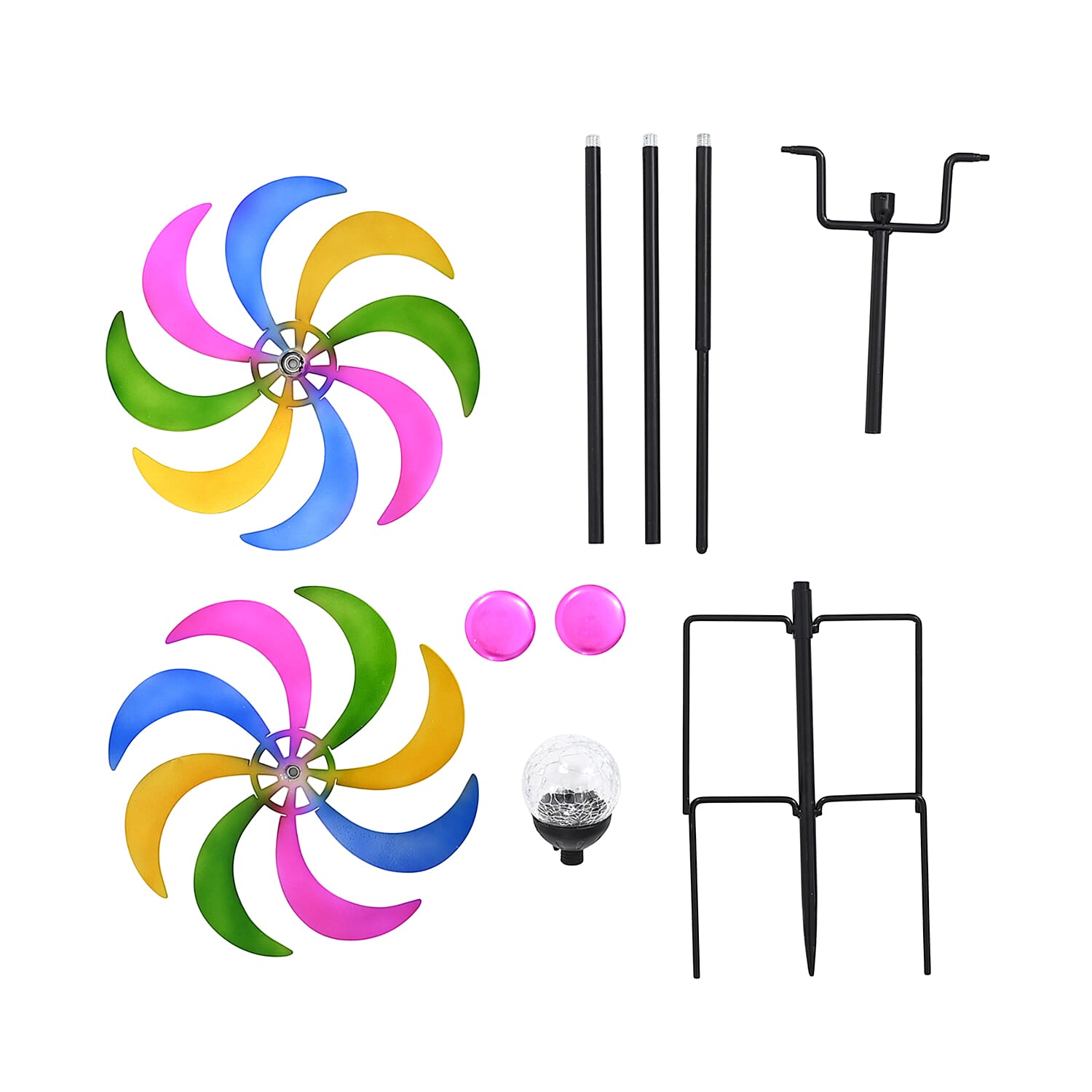 Solar Powered Garden Kinetic Wind Spinner Stake (140cm) - Multi Colour
