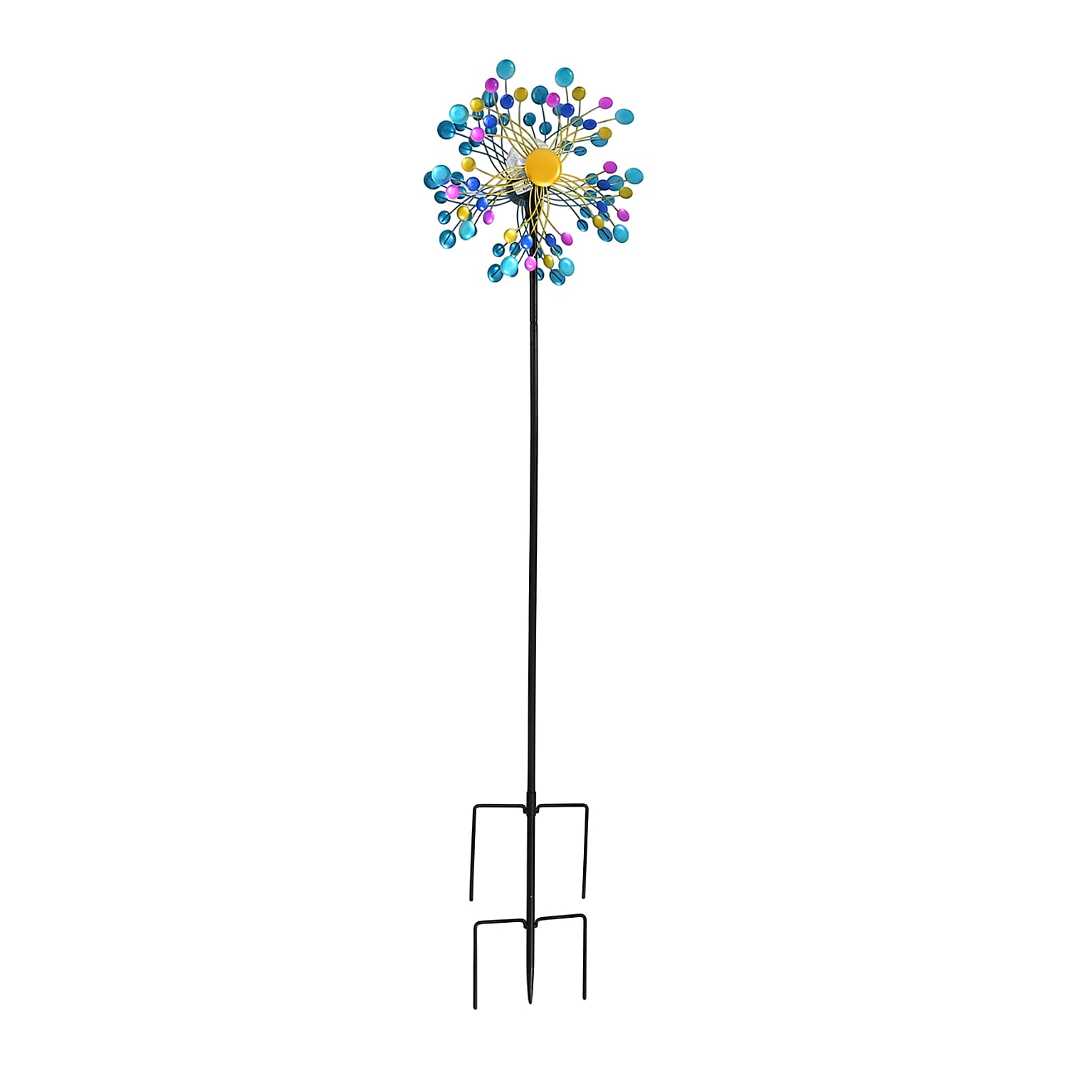 Solar Powered Garden Kinetic Wind Spinner Stake (140cm) - Multi Colour