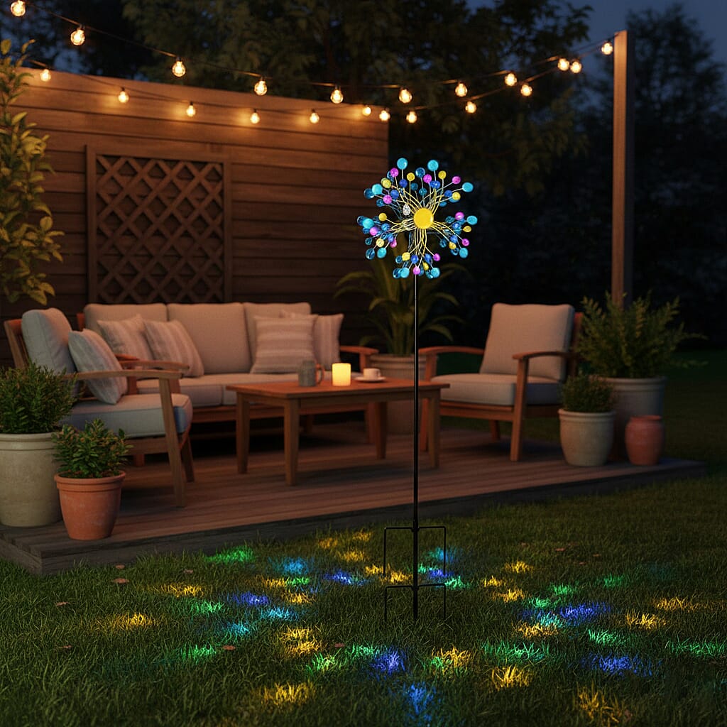 Solar Powered Garden Kinetic Wind Spinner Stake (140cm) - Multi Colour