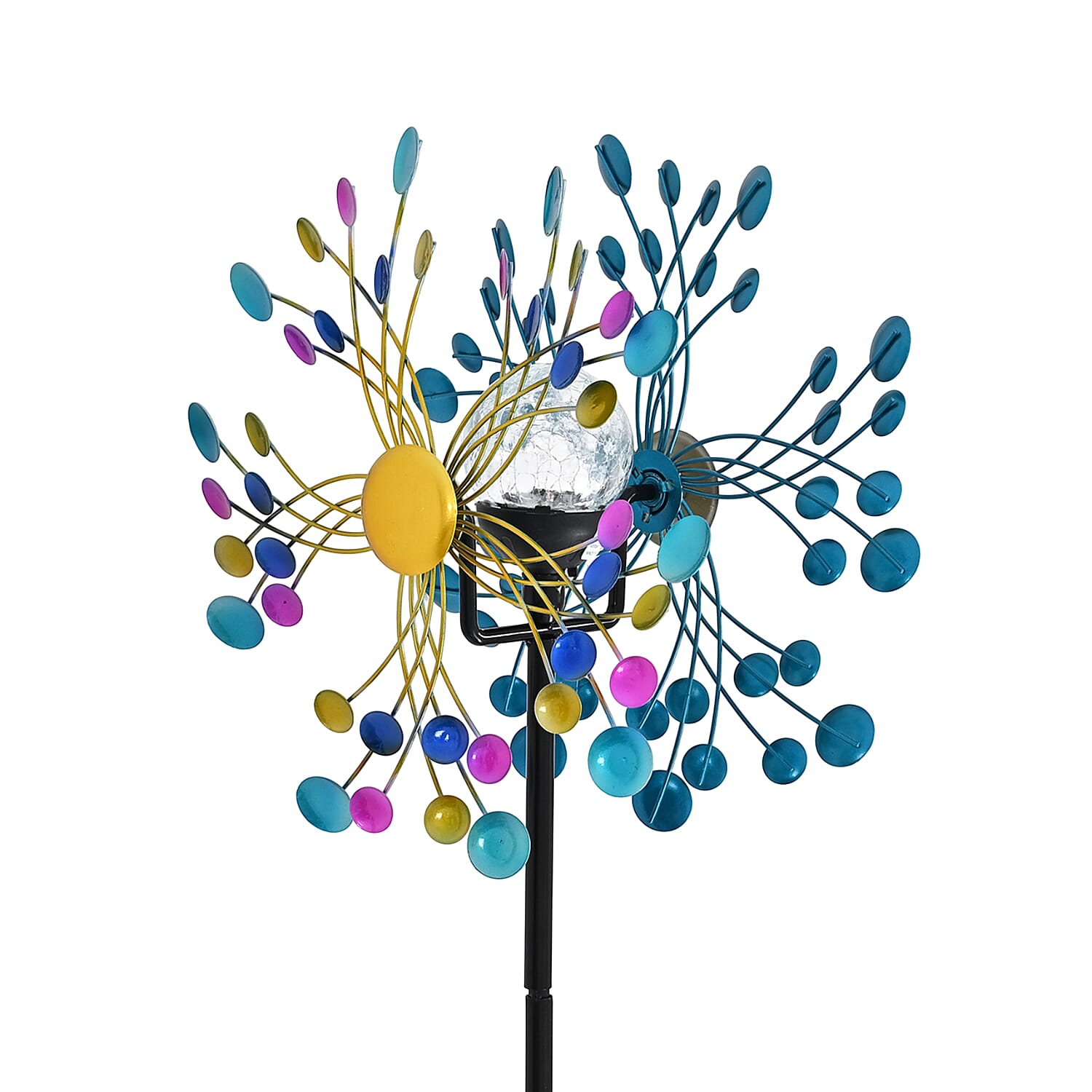 Solar Powered Garden Kinetic Wind Spinner Stake (140cm) - Multi Colour
