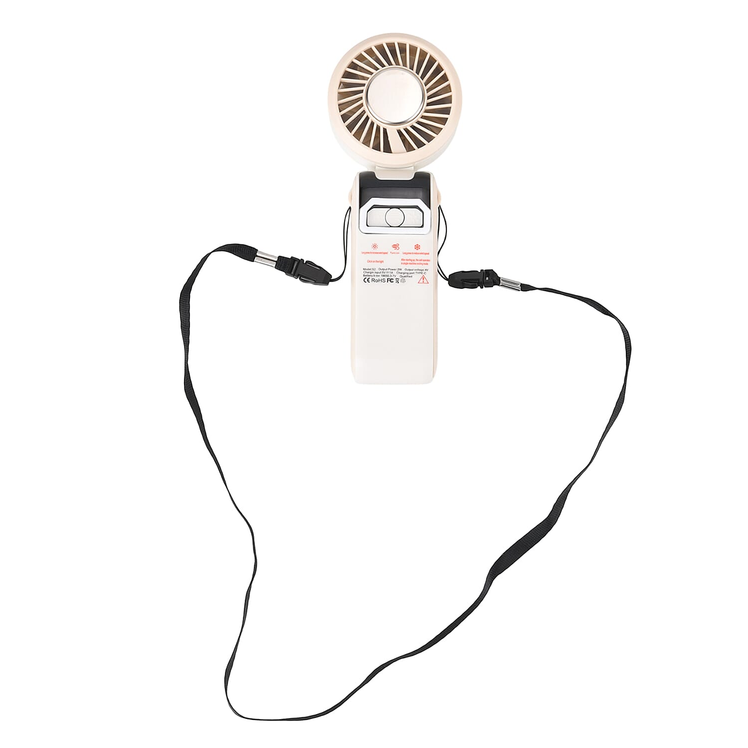 LIVMORE Portable Ice Cooling Fan - 100 Speed Rechargeable Handheld Fan with Night Light (3000mAh Battery) - Off White