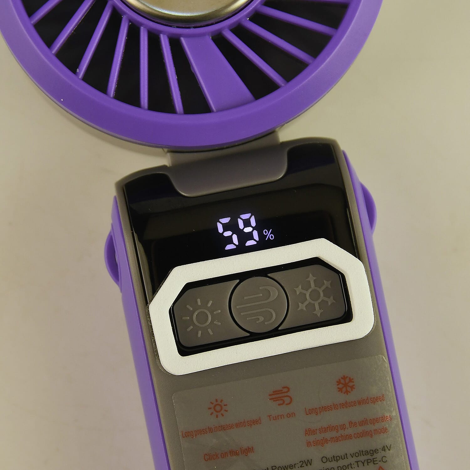 LIVMORE Portable Ice Cooling Fan - 100 Speed Rechargeable Handheld Fan with Night Light (3000mAh Battery) - Purple