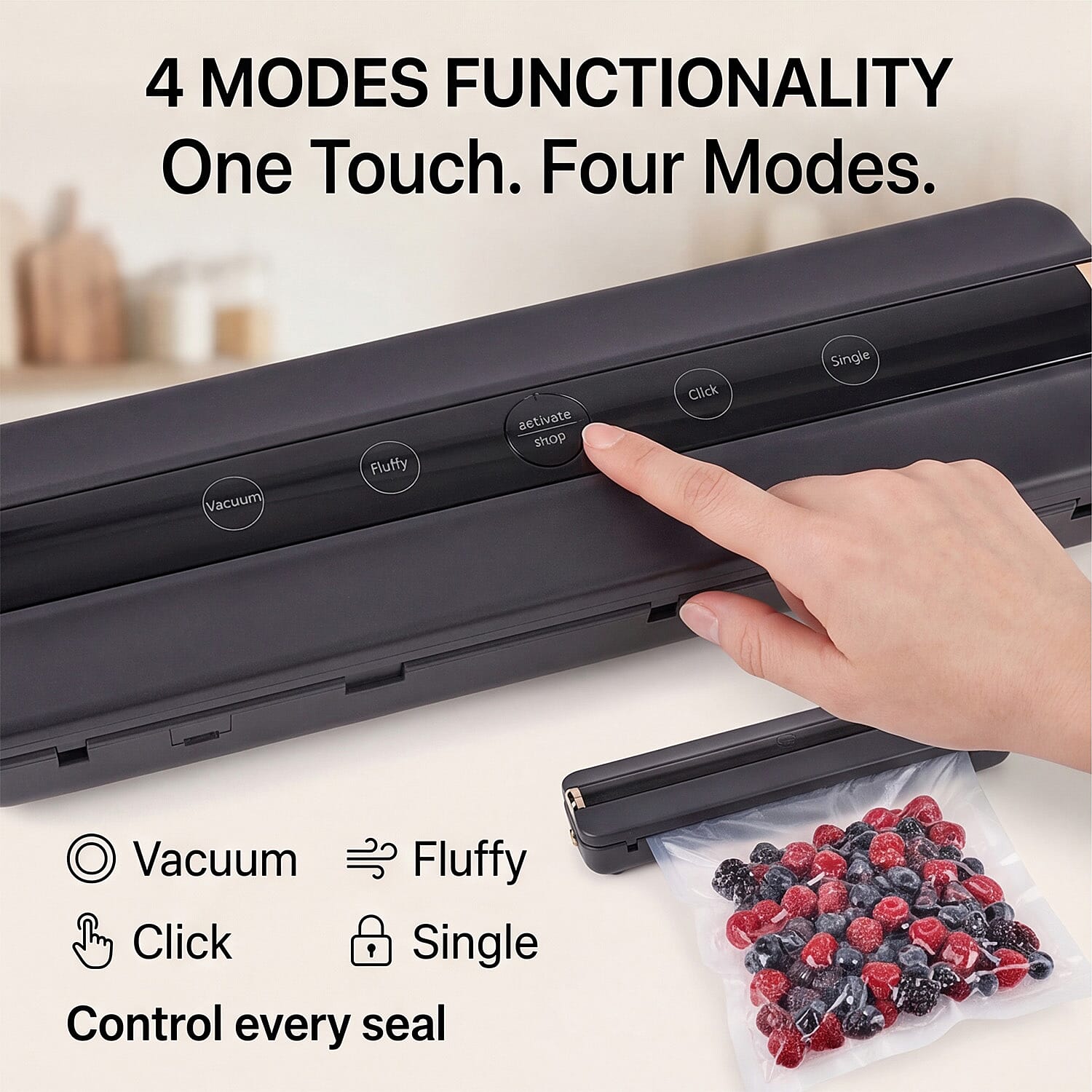 Rechargeable Wireless Vacuum Sealing Machine (1500 mAh) with 10 Bags - Black