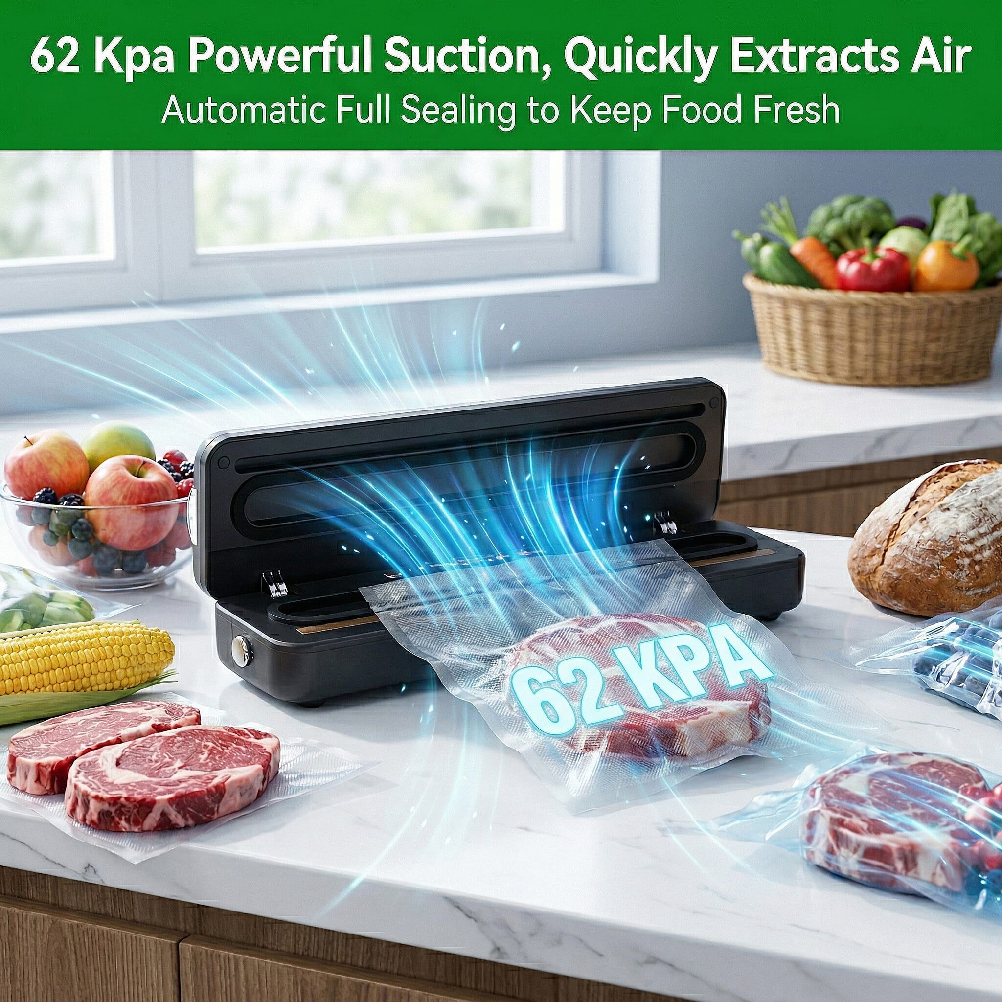 Rechargeable Wireless Vacuum Sealing Machine (1500 mAh) with 10 Bags - Black