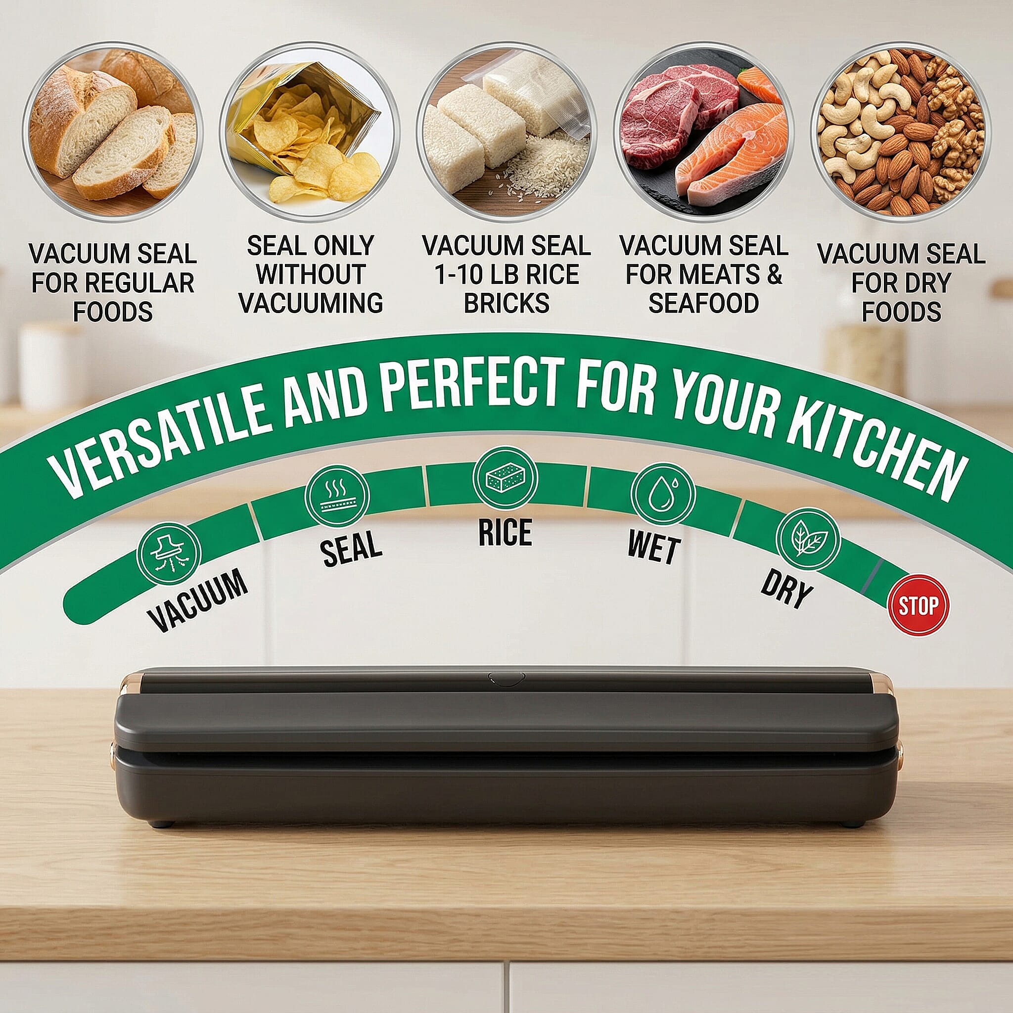 Rechargeable Wireless Vacuum Sealing Machine (1500 mAh) with 10 Bags - Black