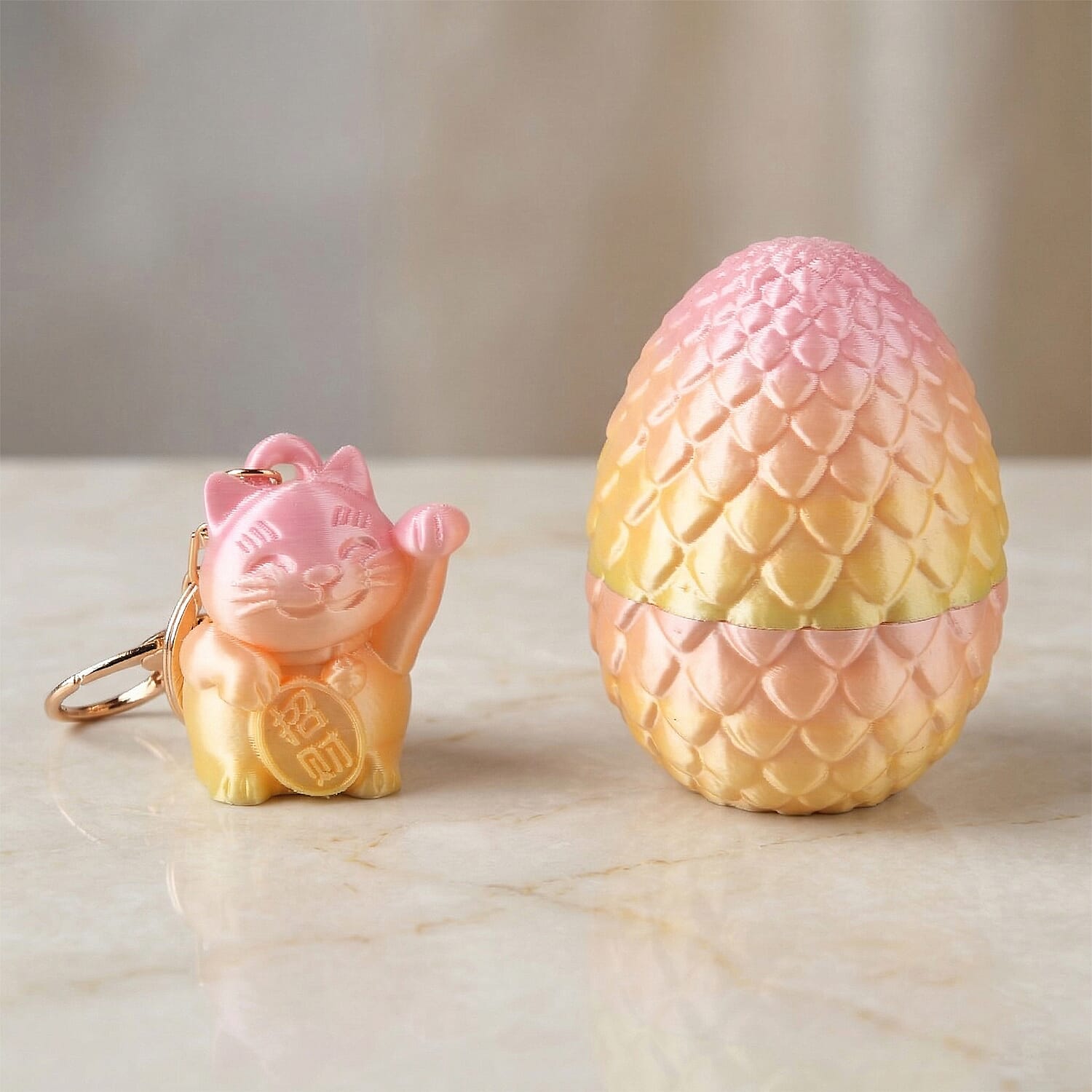 Livmore 3D Easter Egg with Chinese Cat Keychain - Pink