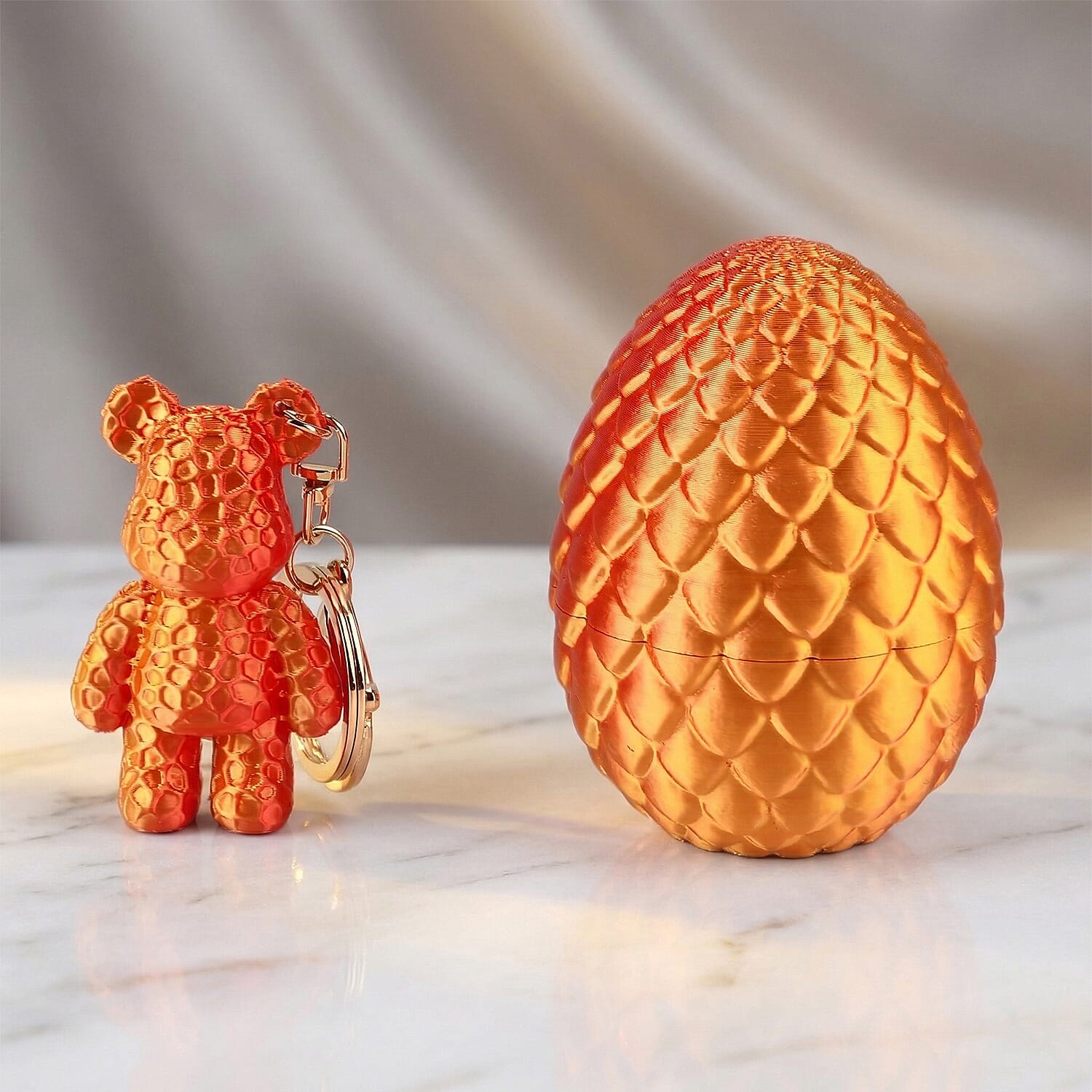 Livmore 3D Easter Egg with Bear Keychain (11cm) - Red & Orange