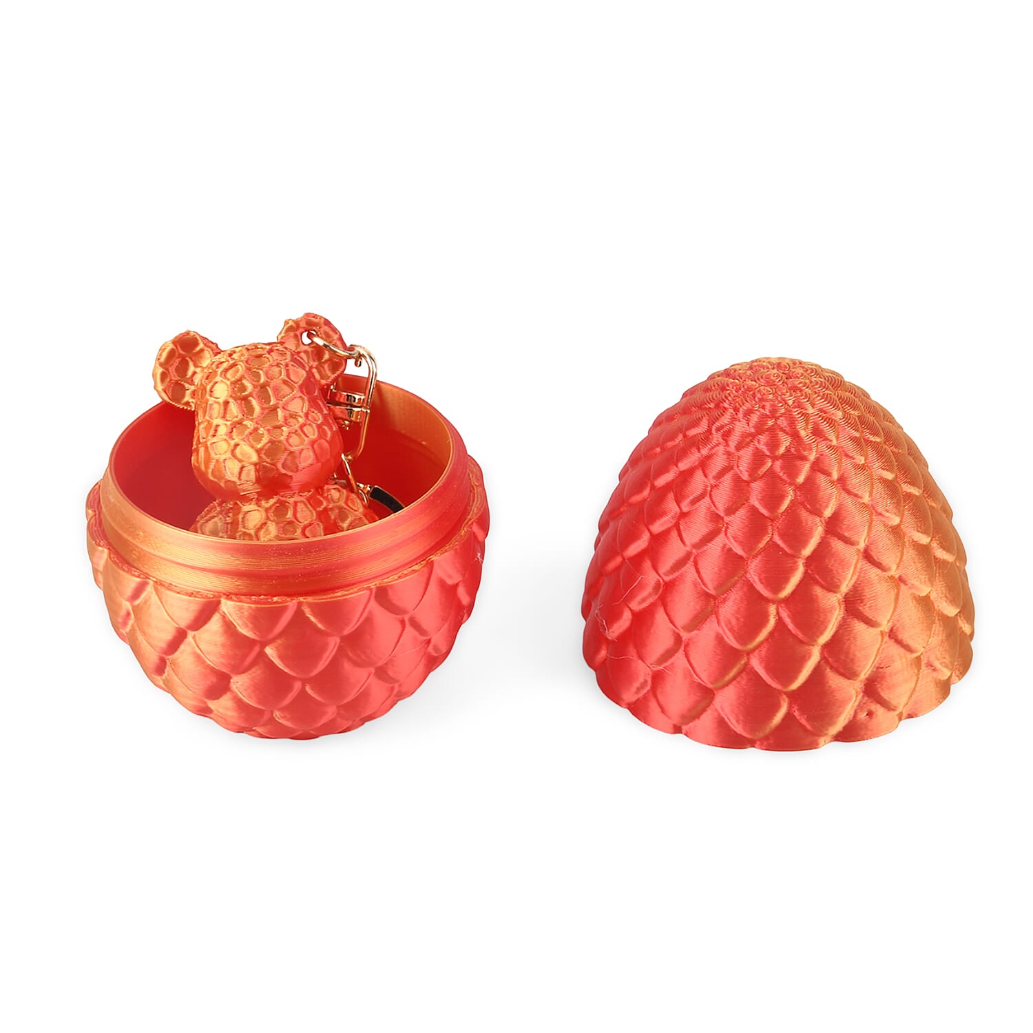 Livmore 3D Easter Egg with Bear Keychain (11cm) - Red & Orange