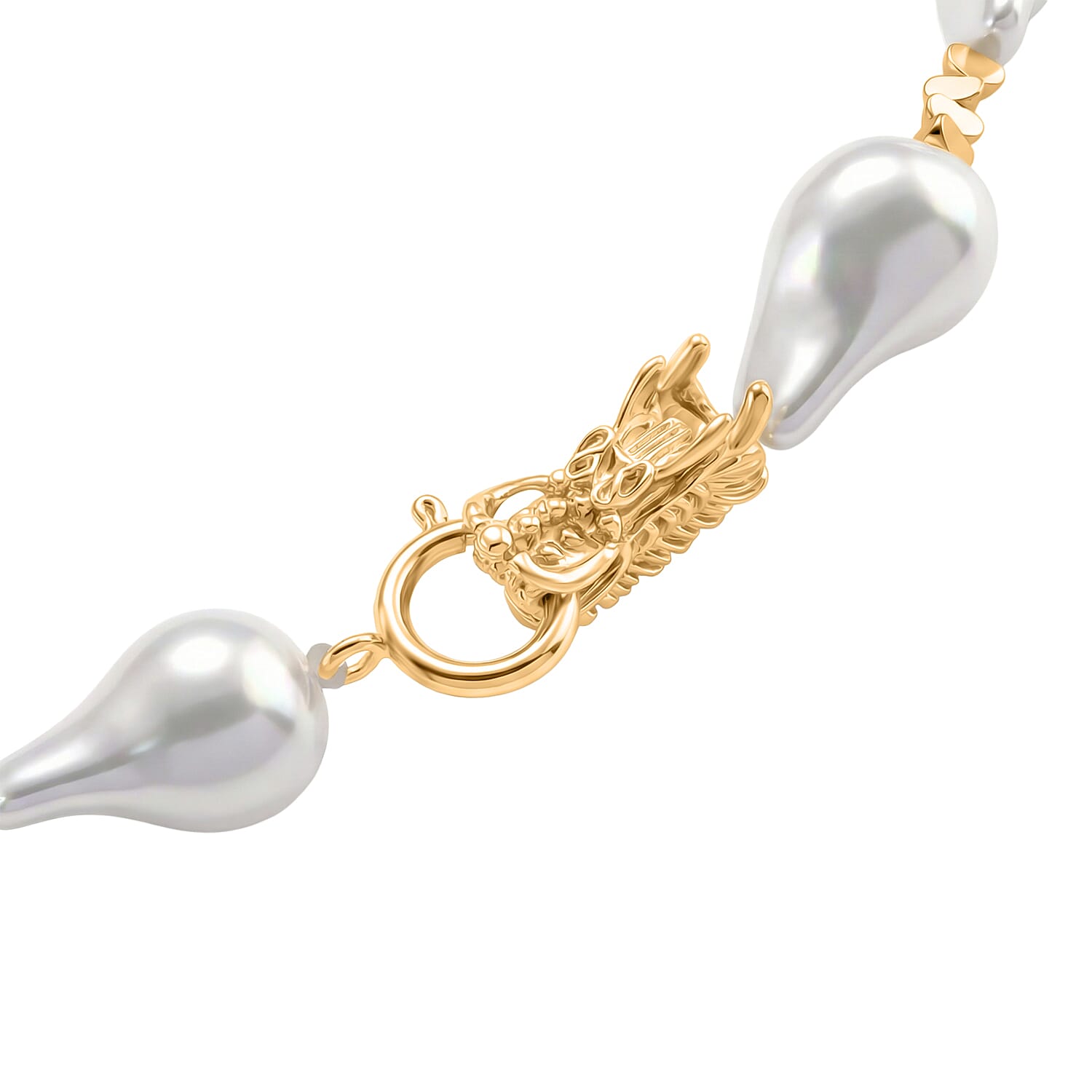 White Shell Pearl Beads Necklace (Size - 20) in Yellow Gold Tone