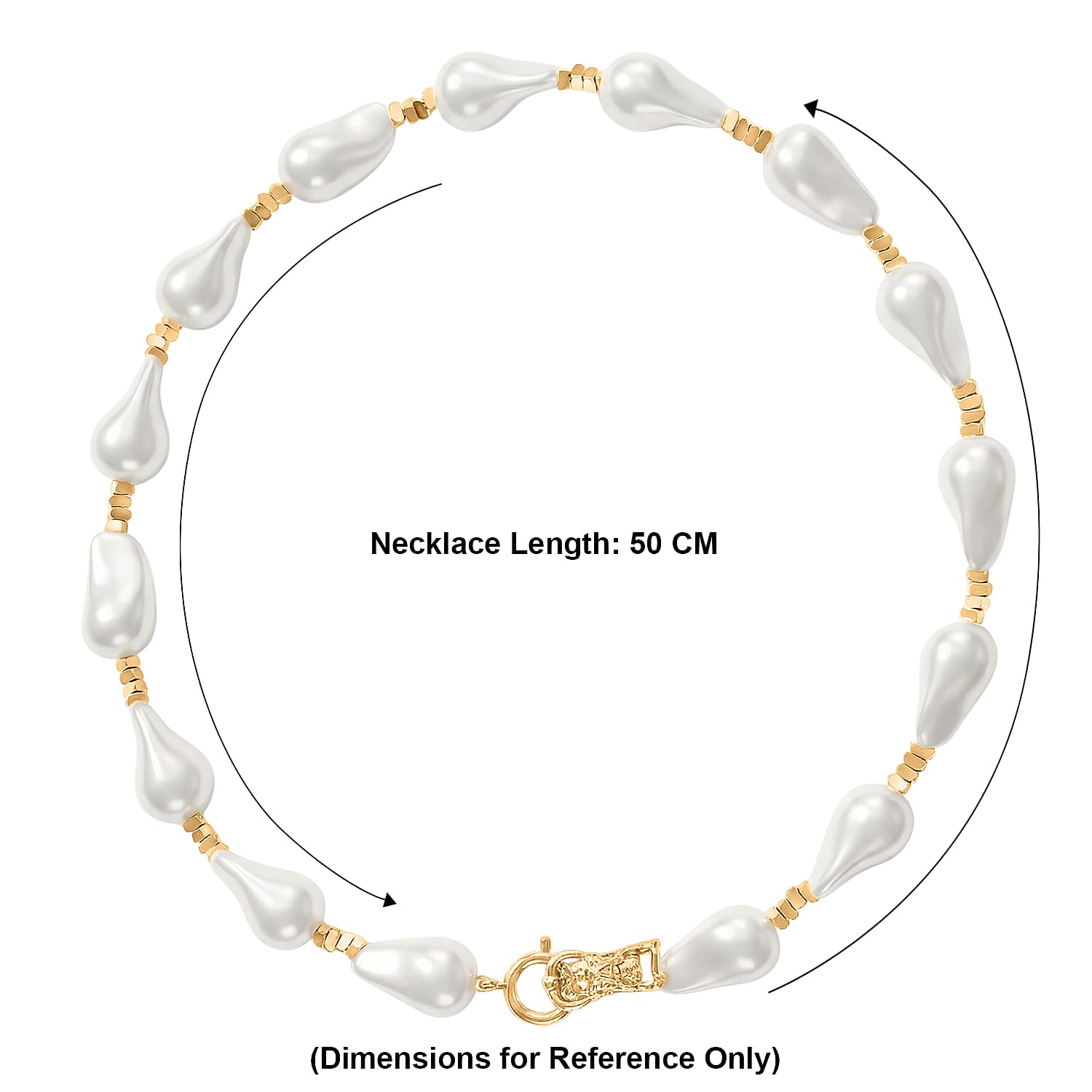 White Shell Pearl Beads Necklace (Size - 20) in Yellow Gold Tone