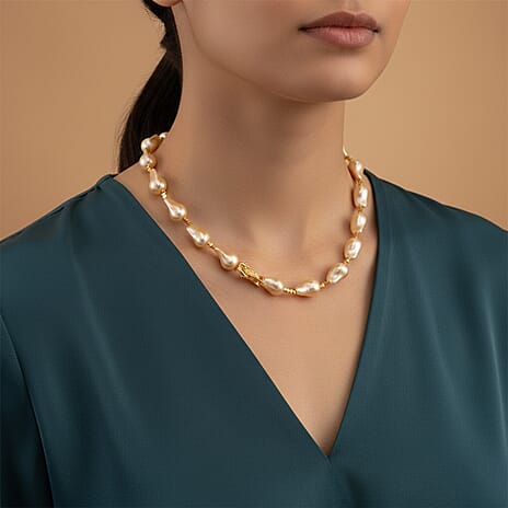 Golden Shell Pearl Beads Necklace (Size - 20) in Yellow Gold Tone