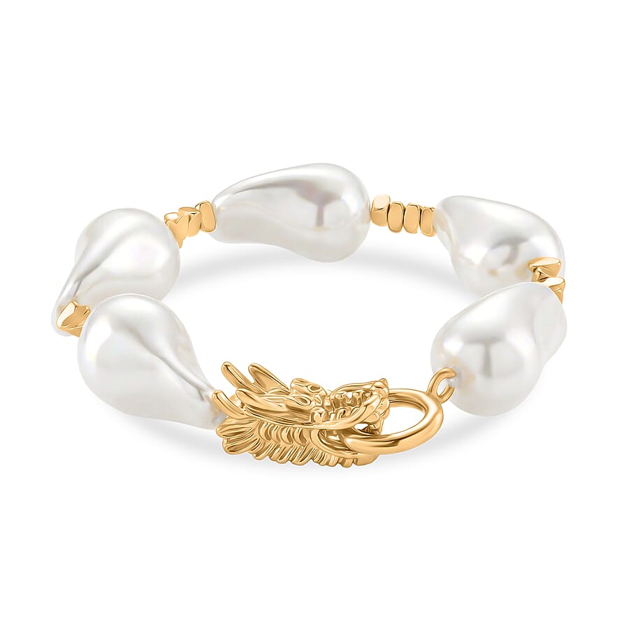 White Shell Pearl Beads Bracelet (Size - 8) with Dragon Clasp 130 Ct.
