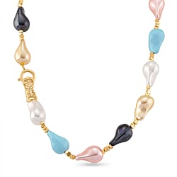 Multi Colour Shell Pearl Beads Necklace (Size - 20) with Spring Clasp in Yellow Gold Tone