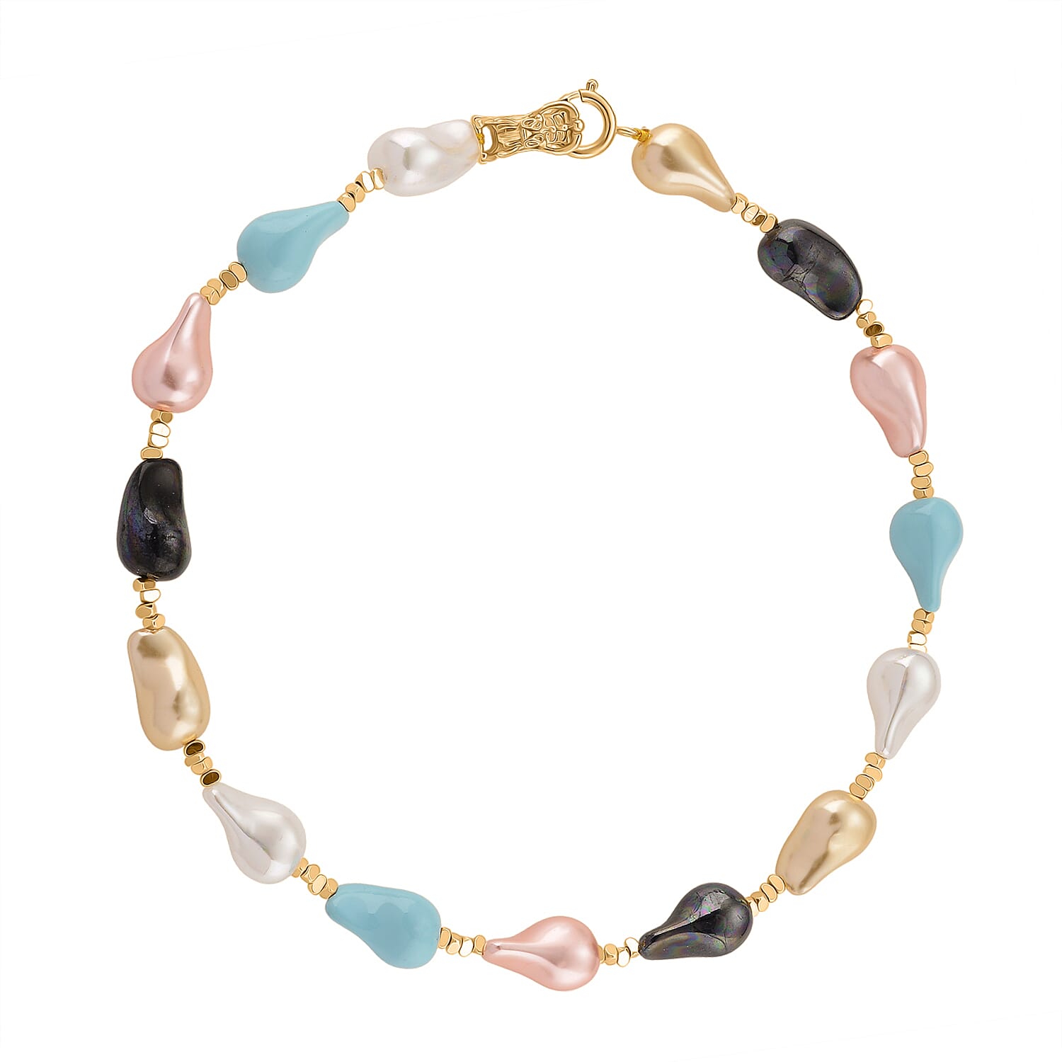 Multi Colour Shell Pearl Beads Necklace (Size - 20) in Yellow Gold Tone