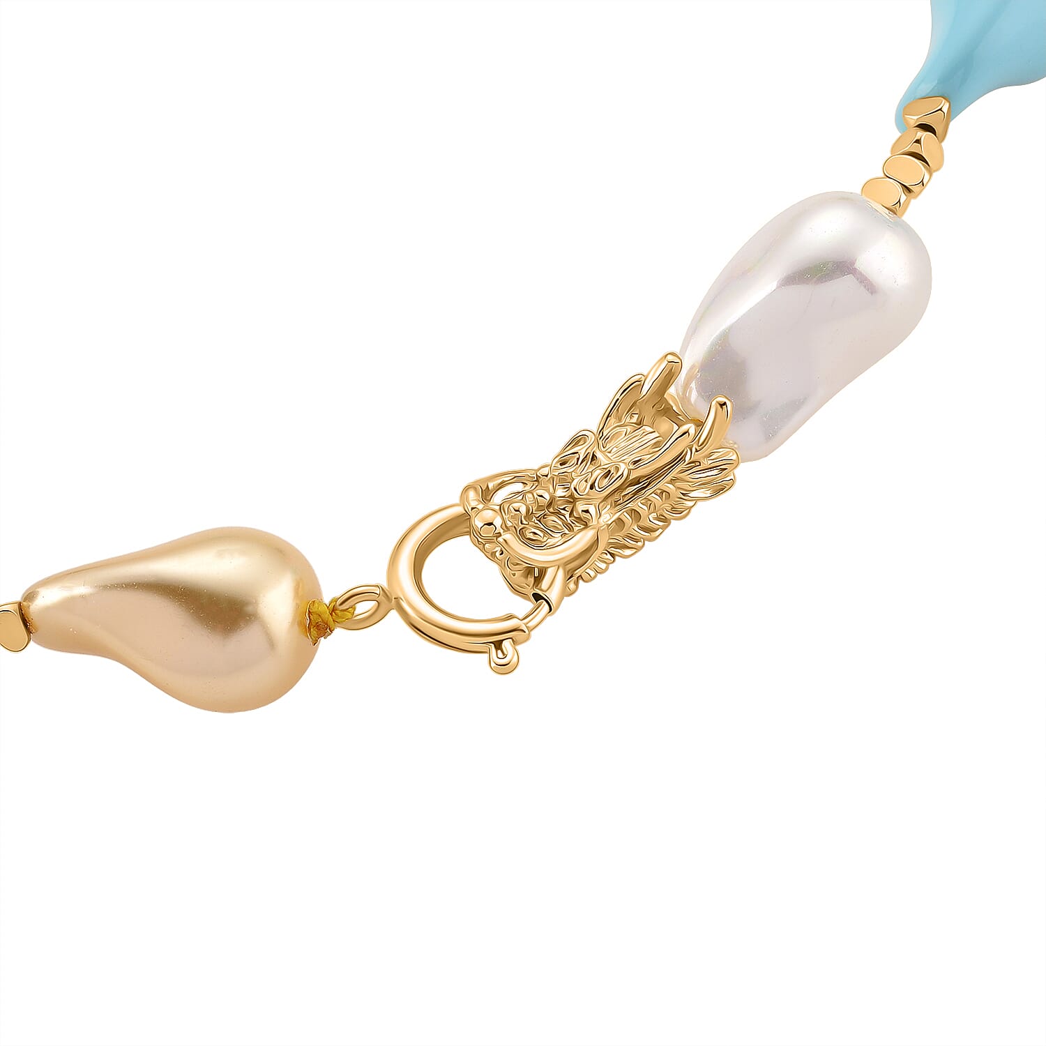 Multi Colour Shell Pearl Beads Necklace (Size - 20) in Yellow Gold Tone