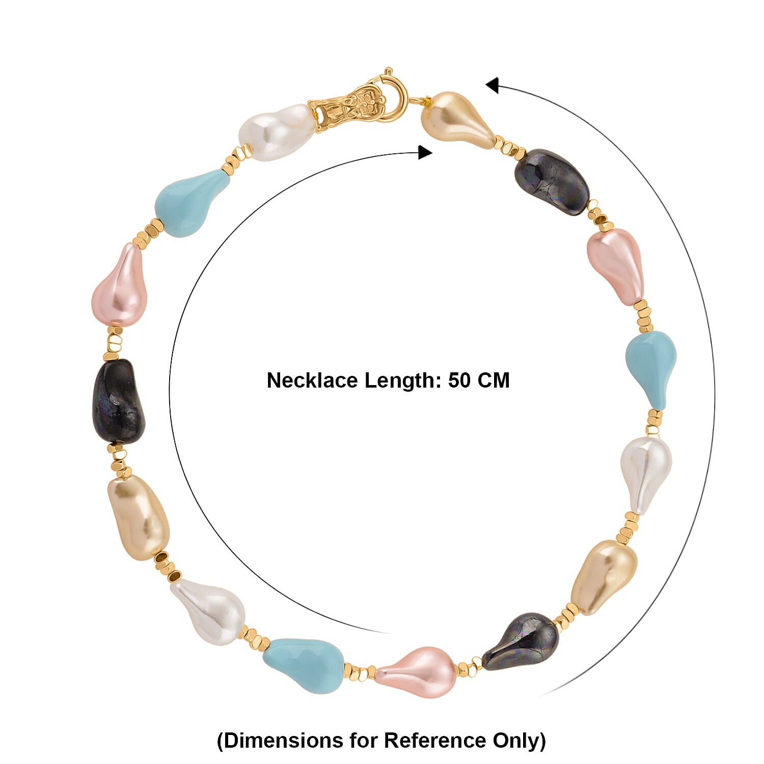 Multi Colour Shell Pearl Beads Necklace (Size - 20) in Yellow Gold Tone