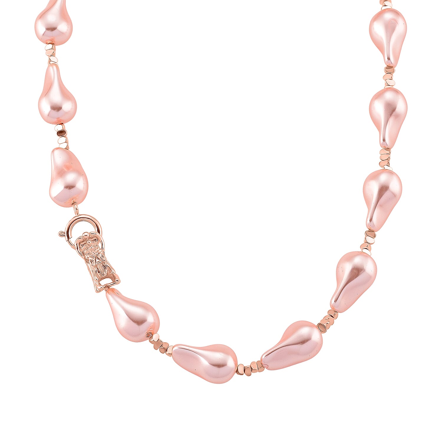 Pink Shell Pearl Beads Necklace (Size - 20) in Rose Gold Tone