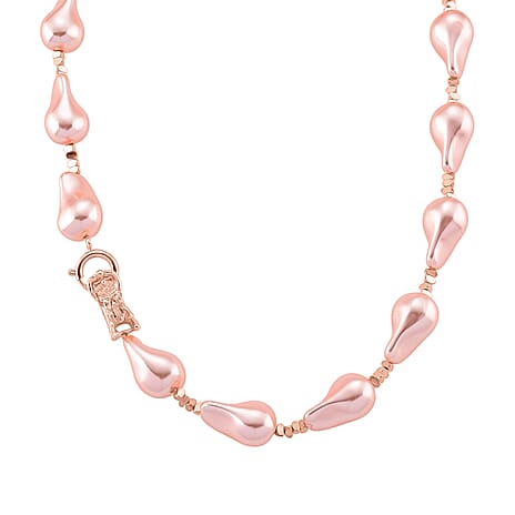 Pink Shell Pearl Beads Necklace (Size - 20) in Rose Gold Tone