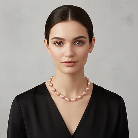 Pink Shell Pearl Beads Necklace (Size - 20) in Rose Gold Tone