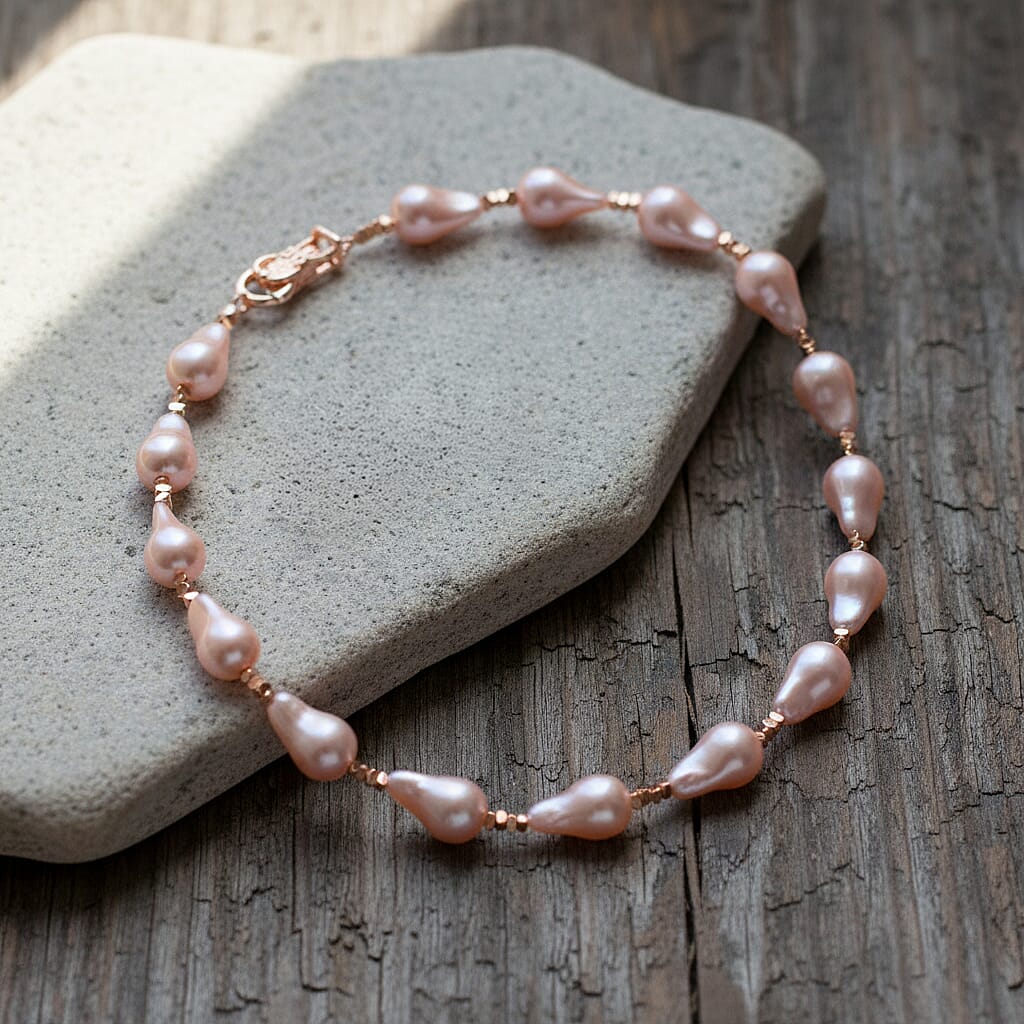 Pink Shell Pearl Beads Necklace (Size - 20) in Rose Gold Tone