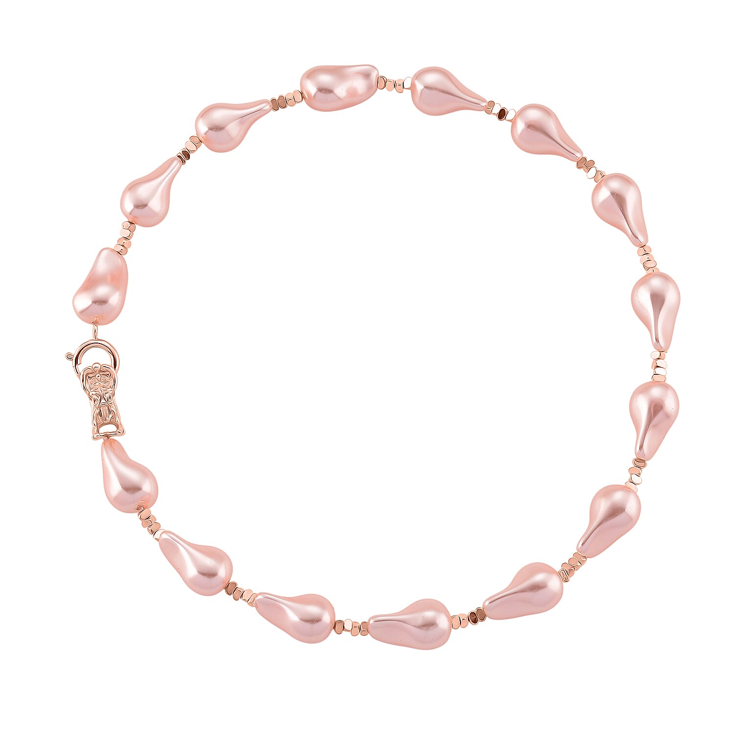 Pink Shell Pearl Beads Necklace (Size - 20) in Rose Gold Tone