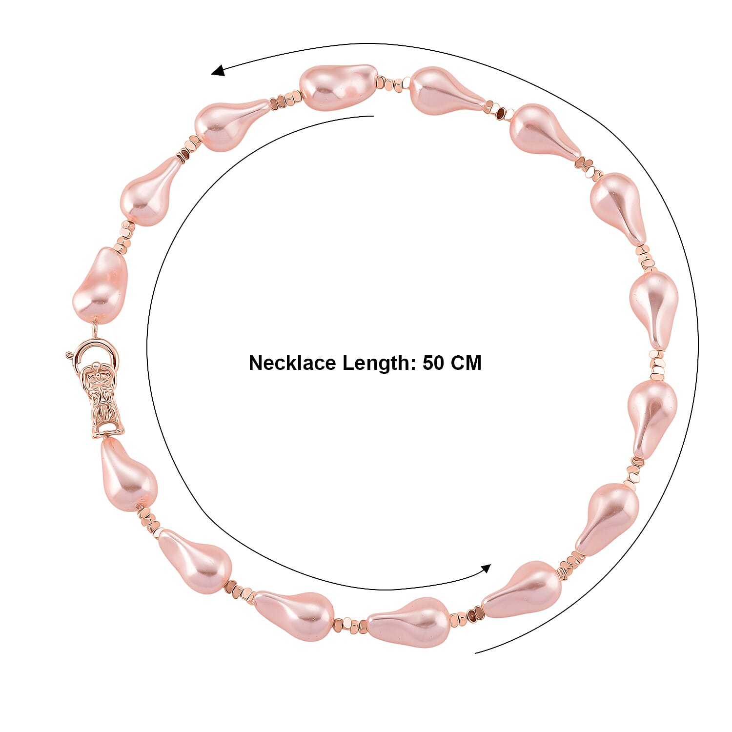 Pink Shell Pearl Beads Necklace (Size - 20) in Rose Gold Tone