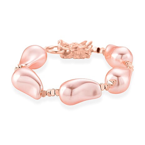 Pink Shell Pearl Beads Bracelet (Size - 7.5) in Rose Gold Tone
