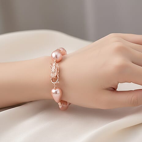 Pink Shell Pearl Beads Bracelet (Size - 8) in Rose Gold Tone
