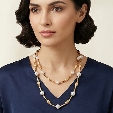 White Mother Of Pearl Adjustable Necklace (Size - 46) 220.00 Ct.