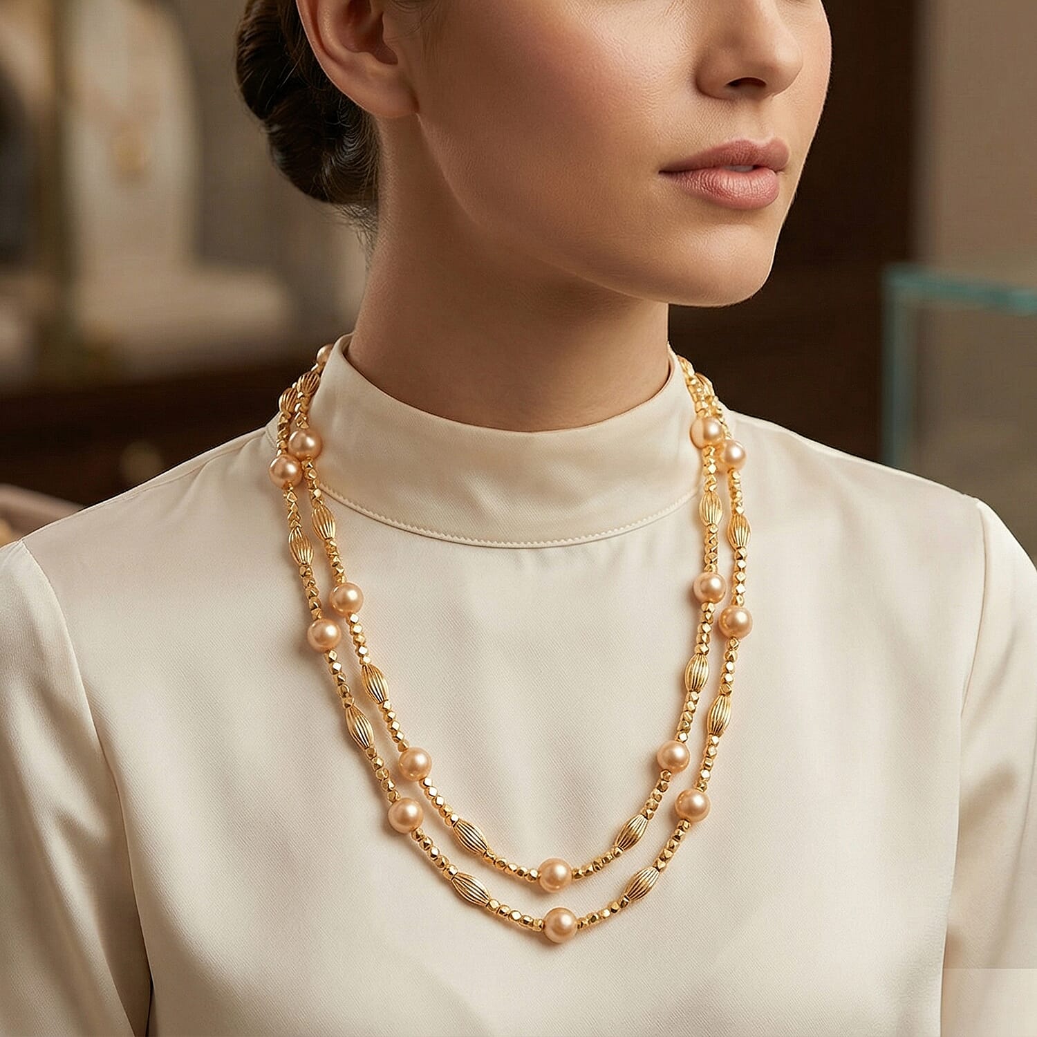 Golden Mother Of Pearl Adjustable Necklace (Size - 46) 220.00 Ct.